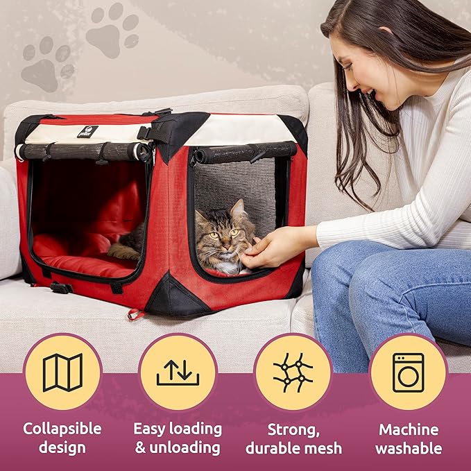 Soft-Sided Cat & Dog Pet Carrier, Large 24"x16"x16", Fits Large Cat, 2 Cats, or Medium Dog Comfortably, Great for Travel & Vet Visits, Privacy Windows, Removable Bed, Locking Zippers, Folds Flat