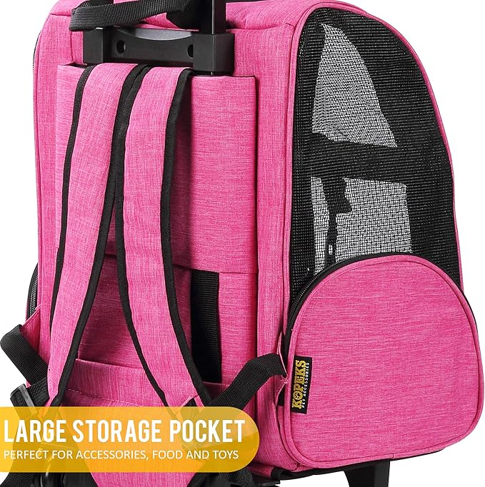 KOPEKS Deluxe Backpack Pet Travel Carrier with Double Wheels for Pets up to 10 Pounds - Black - Approved by Most Airlines
