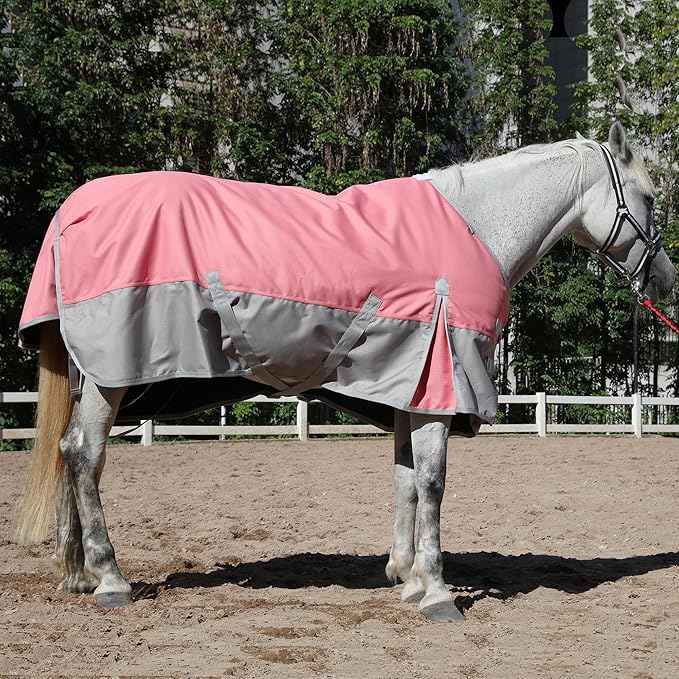 LEAFOREST 1200D Turnout Horse Winter Blanket Waterproof Breathable Snow Proof Heavy Blankets 200g Fill Sheet in The Barn, Stable, Stall, Pasture, Paddock Pink Grey 72 inches