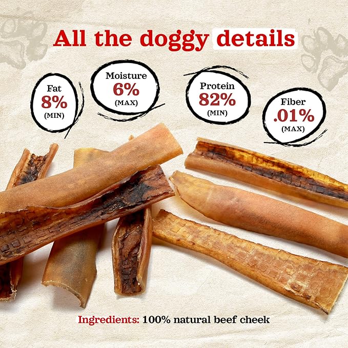 Natural Farm Bully Chips (4-6 Inch, 8 Oz.), Digestible Beef Cheek from Grass-Fed Cows, Non-GMO, Grain-Free, Natural Long-Lasting Dog Chews for Small, Medium & Large Dogs, Great Rawhide Alternative