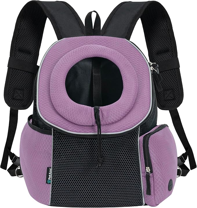 PetAmi Adjustable Cat & Dog Front Chest Carrier Backpack, Ventilated for Hiking & Camping, Max 14 lbs, Purple