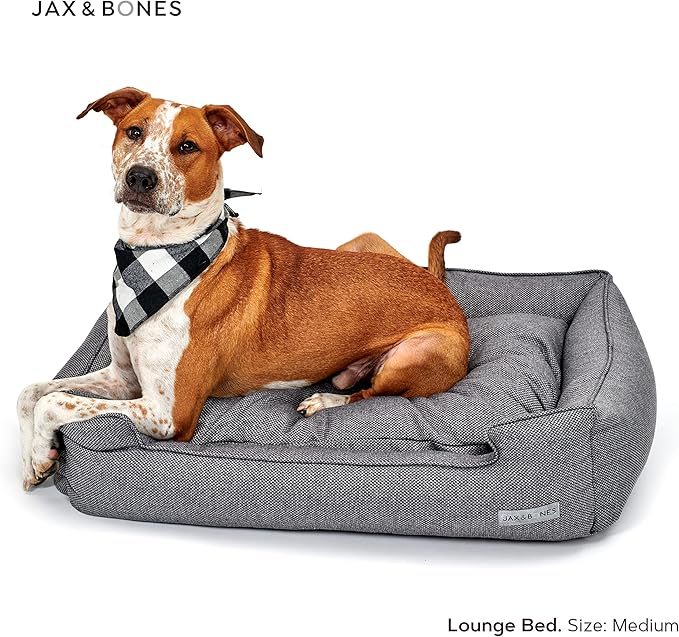Jax & Bones Dog Bed Lounge - Machine Washable Bed for Dogs - Extra Heavy Duty Bolstered Sides - Medium Grey Dog Mat Beds | 32 x 27 Inches
