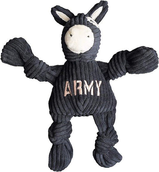 HuggleHounds Knottie Plush Dog Toy - Dog Stuffed Animal Toy, Puppy Toys, Squeaky Dog Toy for Small, Medium & Large Dogs, Durable Plush to Keep Them Busy, Officially Licensed - Army Mule, Small