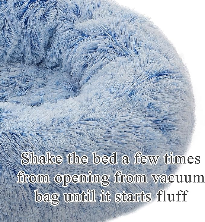 TumiMallody Donut Pet Bed, Plush Round Cuddler Cat & Dog Cushion Bed, Marshmellow Fluffy Faux Fur, Calming Comfy Furry (24 , Light Blue)