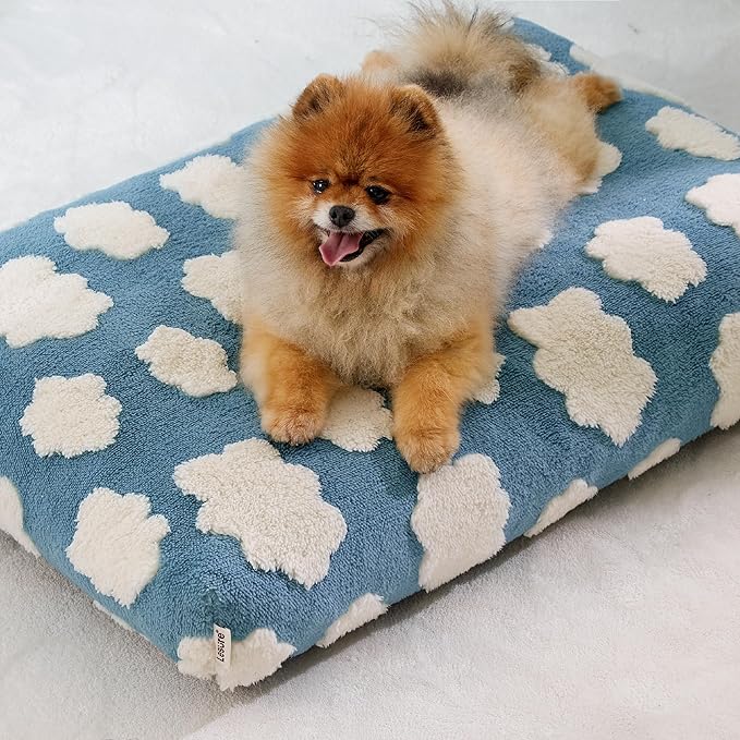 LE SURE Cute Small Dog Bed-Thick Shredded Chopped Foam Pet Puppy Bed Indoor with Removable Washable Cover, Modern Fuzzy Plush & Anti Slip Bottom, Blue
