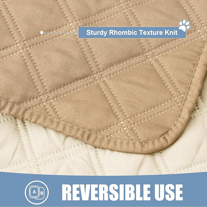 Smiry Waterproof Dog Bed Cover Pet Blanket, Soft Washable Dog Blanket for Furniture Bed Couch Sofa Reversible, Checkered (82"x82", Camel/Beige)