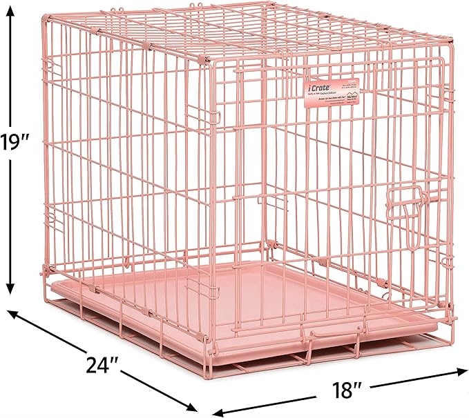 MidWest Homes for Pets iCrate Dog Crate Starter Kit, 24-Inch Dog Crate Kit Ideal for Small Dog Breeds (uo to 25 pounds) Includes Dog Crate, Pet Bed, 2 Dog Bowls & Dog Crate Cover (Pink), 1524PK-KIT