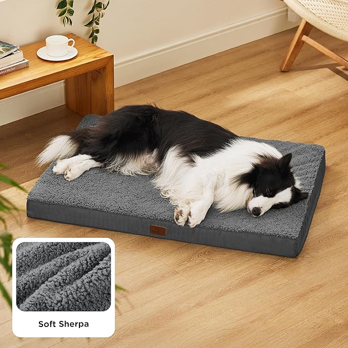 Bedsure Dog Beds Large Sized Dog - Comfy Flat Pet Beds with Removable Washable Cover, Orthopedic Egg Crate Foam Puppy Mat, Suitable for Pet Up to 65 lbs