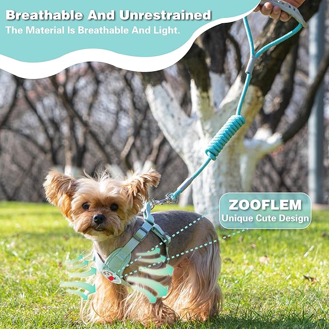Dog Harness with Leash Set, Puppy Soft Vest No Choke No Pull, Adjustable Neck and Chest, Lightweight Harness and Anti-Twist Pet Leash Combo for Small to Medium Dogs (Green, M-Medium)