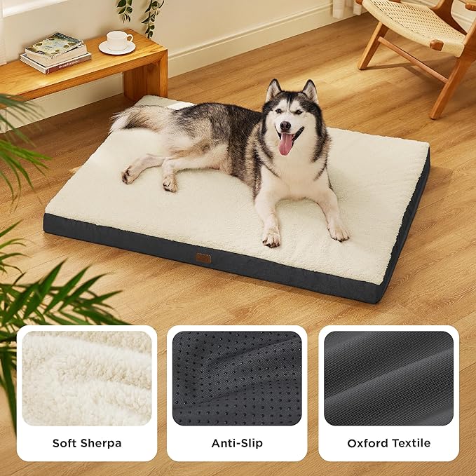 Bedsure Giant Dog Bed for Jumbo Dogs - 54" x 44" Flat Pet Beds with Removable Washable Cover, Orthopedic Egg Crate Foam Mat for Pet Up to 150 lbs, Not for Crate