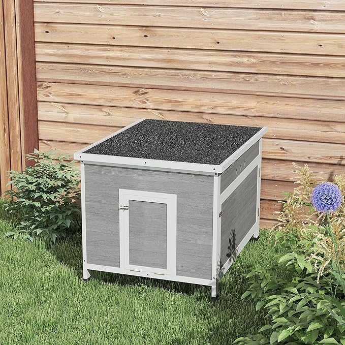 PawHut Duck Coop, Wooden Chicken House Rabbit Hutch with Openable Roof, Removable Floor, Double Doors, Ramp, Duck House for 3-6 Chickens, Geese, 30" x 38" x 30"