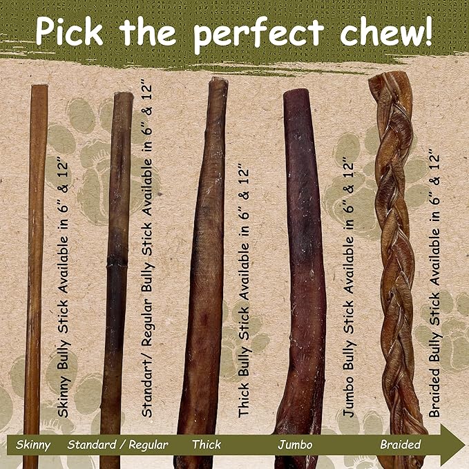 Top Dog Chews - Thick 6 Inch Bully Sticks, 100% Natural Beef, Free Range, Grass Fed, High Protein, Supports Dental Health & Easily Digestible, Dog Treat, (12 Pack)