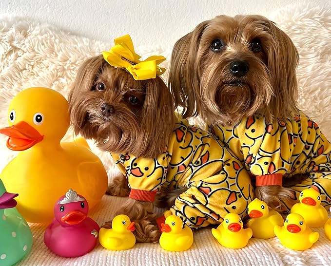 Fitwarm Funny Duck Dog Pajamas, Dog Winter Clothes for Small Dogs Girl, Lightweight Velvet Pet Jumpsuit, Cat Onesie, Yellow, XS