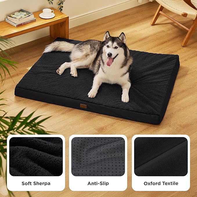 Bedsure Giant Dog Bed for Jumbo Dogs - 54" x 44" Flat Pet Beds with Removable Washable Cover, Orthopedic Egg Crate Foam Mat for Pet Up to 150 lbs, Not for Crate