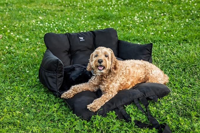 JACKO & CO - Premium Dog Car Seat v2 Booster Seat for Small & Medium Pets Under 40lbs - Machine Washable w Removable Covers, Water Resistant w Clip-On Leash for Back Seat Use (Grey/Medium (25-40lbs)