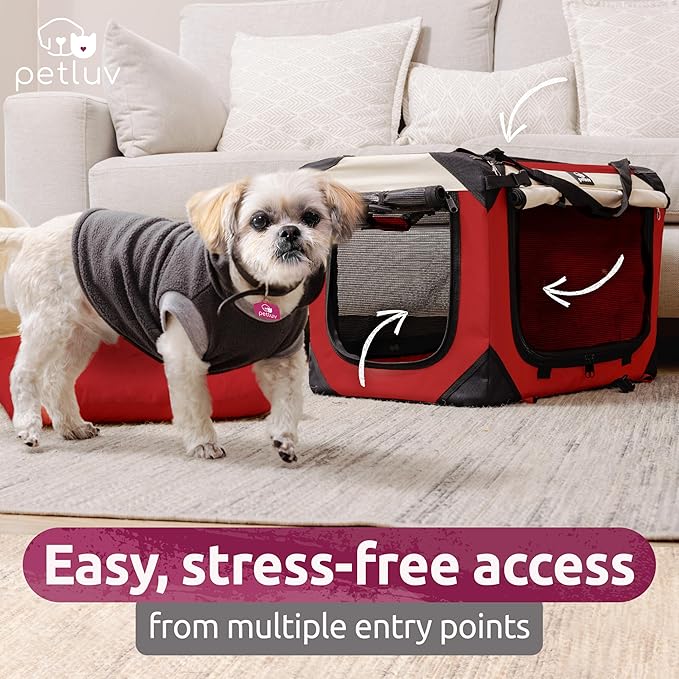Soft-Sided Cat & Dog Pet Carrier, Medium 20"x13"x13" Fits Most Cats or Small Dog, Comfortable for Travel & Vet Visits, Privacy Windows, Removable Plush Bed, Top/Side Entry, Locking Zippers, Folds Flat