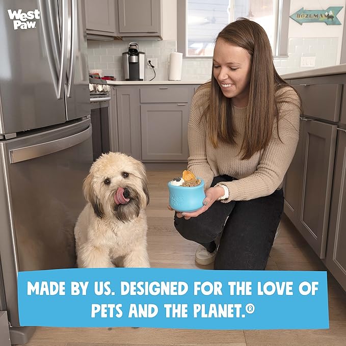 WEST PAW Zogoflex Toppl Interactive Treat Dispensing Dog Puzzle Play Toy, 100% Guaranteed Tough, It Floats!, Made in USA, Small, Aqua