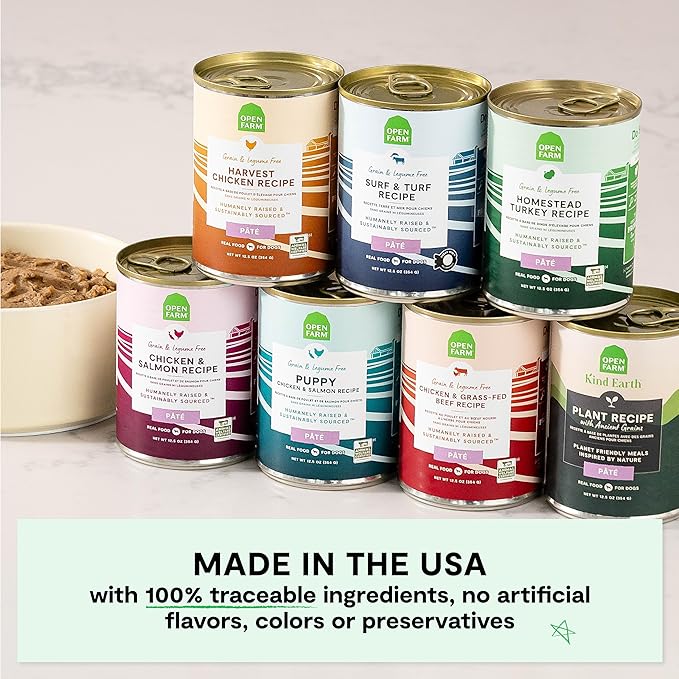 Open Farm Canned Dog Food, Pate for Complete & Balanced Nutrition, Grain Free and Legume-Free, Chicken & Salmon Recipe, 12.5oz Cans (Pack of 12)