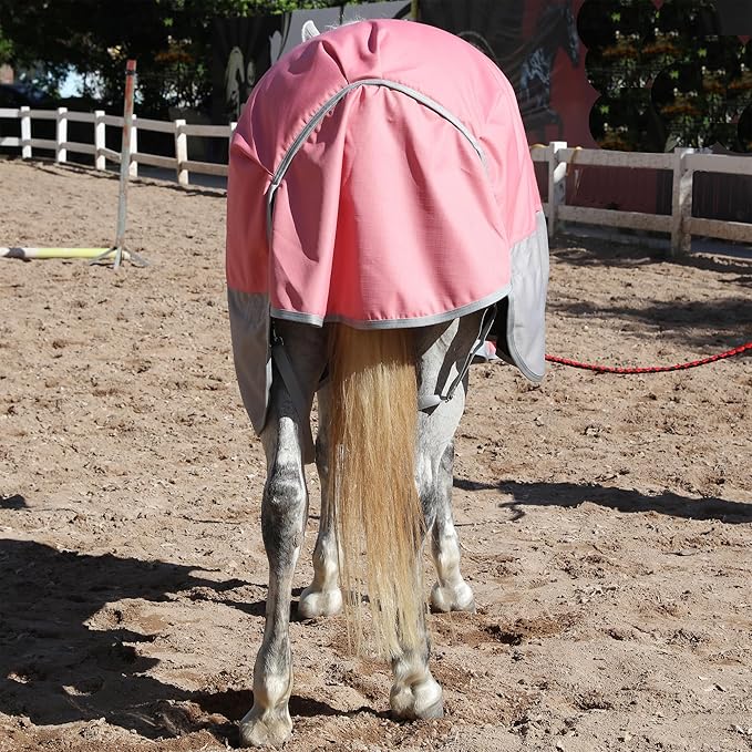 LEAFOREST 1200D Turnout Horse Winter Blanket Waterproof Breathable Snow Proof Heavy Blankets 200g Fill Sheet in The Barn, Stable, Stall, Pasture, Paddock Pink Grey 72 inches