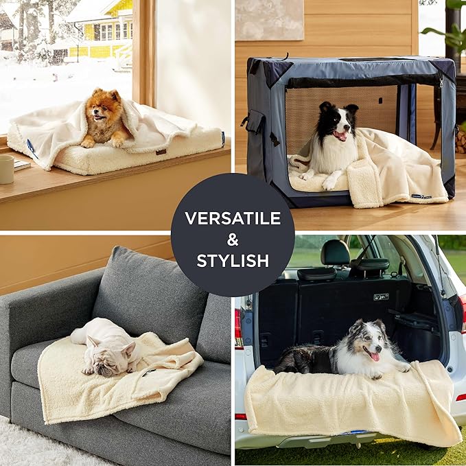 Bedsure Self Warming Blanket for Medium Dogs & Cats - Waterproof, Washable Couch Protector, Sherpa Fleece Puppy Blanket, Soft Plush Reversible Throw, 30"X40", White