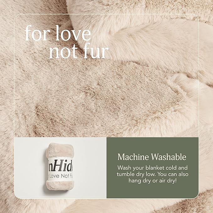 UnHide Lil’ Marsh - Faux Fur Blanket - Durable, Lightweight, Extra Soft Blanket - Machine Washable - Add a Layer of Softness to Any Bed, Couch, or Reading Chair - Beige Bear, X-Small (34” x 44”)