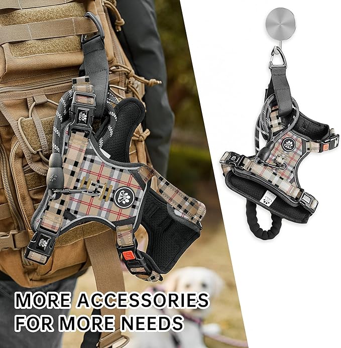 NESTROAD No Pull Dog Harness with Leash, Reflective No Choke Pet Vest Harness,Adjustable Soft Padded Dog Harness with Easy Control Handle for Large Dogs(Checkered Beige,X-Large)