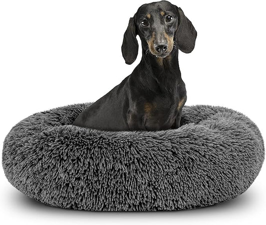 The Dog’s Bed Sound Sleep Donut Dog Bed, Small Steel Grey Fur Calming Nest Bed