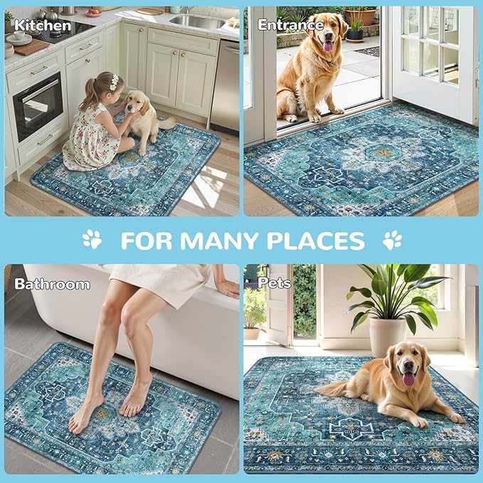 Lahome Extra-Large Washable Dog Pee Pads (72"x72") - Super Absorbent & Waterproof - Leakproof Reusable Mat for Playpens, Beds & Whelping, Convenient Cleanup,Blue