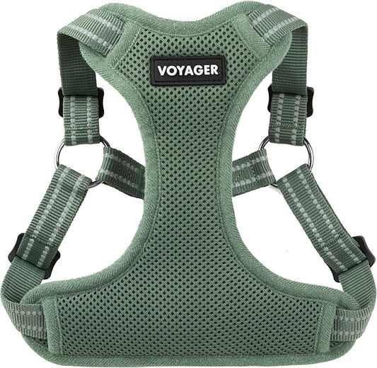 Best Pet Supplies Voyager Mesh Dog Breathable Harness Reflective Stitching, All Weather Adjustable for Walking Training, or Running - Heavy Duty & Durable, Moss Green, XS