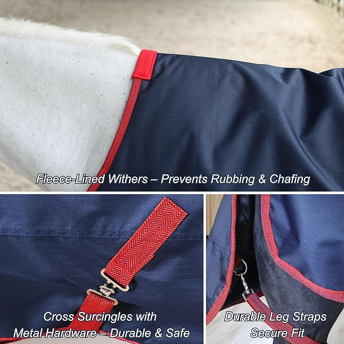 BARN & STABLE 600Denier 3000mm/3000mvp Super Waterproof & Breathable Horse Blankets for Winter with 200g Fill
