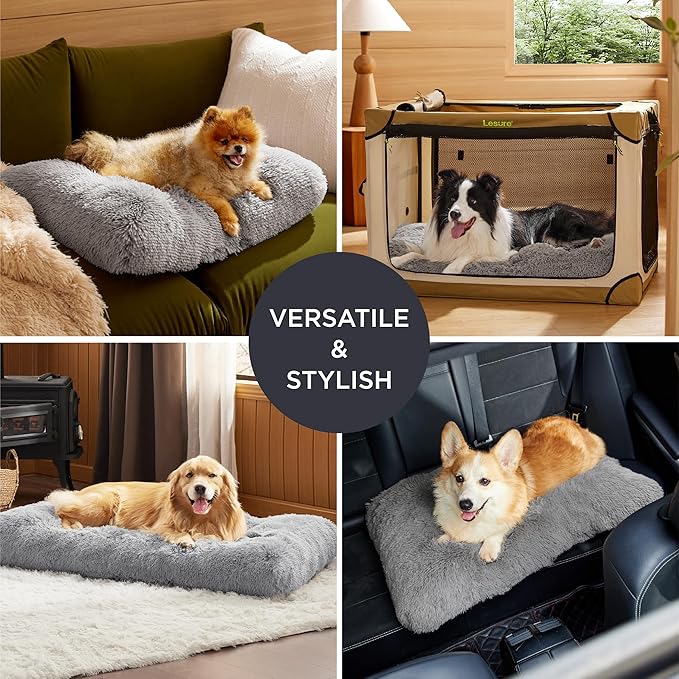 Bedsure Washable XXL Dog Bed for Crate, Faux Fur Dog Crate Pad for Large Breed, Fulffy Soft Comfort Dogs Sleeping Mat, Anti-Slip Pet Kennel Pad, 48" x 29", Grey