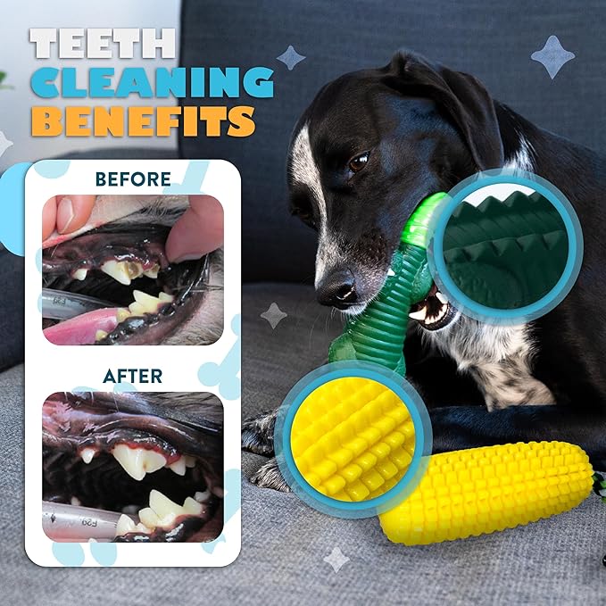 Dog Chew Toys for Aggressive Chewers 2 Pack, Cartoon Alligator and Corn-Shaped Squeak Interactive Dog Toys, Heavy Duty Rubber Chew Toy, Durable Dog Toys for Medium and Large Dog Breeds.