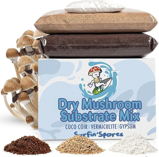 Surfin' Spores Dry Mushroom Substrate Mix | Produces 10 Pounds of Pasteurized Bulk Substrate | CVG Blend (Coco Coir, Vermiculite, Gypsum)