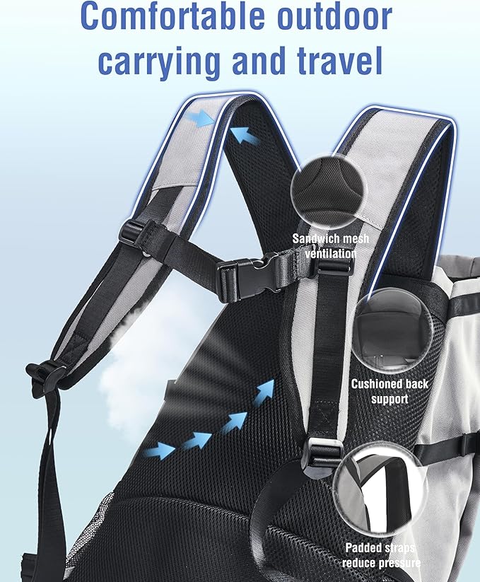 Dog Backpack for Small & Medium Dogs - Adjustable Pet Carrier for Travel & Hiking, Hands-Free Puppy Backpack with Storage Pockets, Breathable Mesh, Reflective Strips & Non-Slip Handle