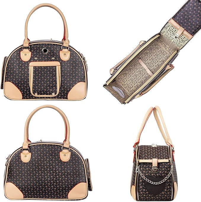 Adriene's Choice Luxury Pet Carrier, Puppy Small Dog Carrier, Cat Carrier Bag, Waterproof Premium PU Leather Carrying Handbag for Outdoor Travel Walking Hiking Shopping