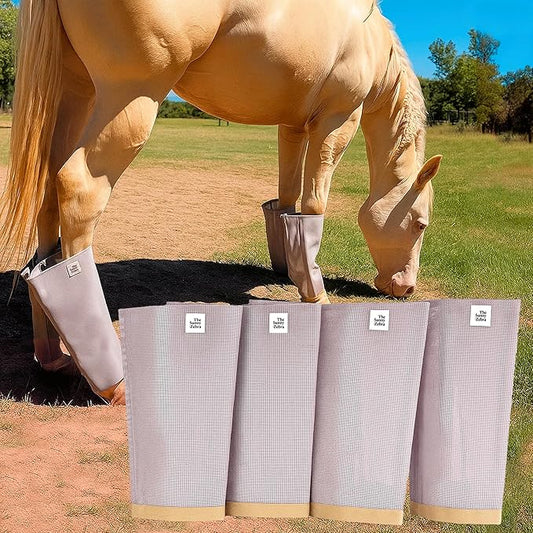 Horse Fly Boots - Horse Fly Protection, Fly Boots for Horses, Breathable Mesh [Set of 4], Heat-Reflective Light Grey, Adjust. Velcro, Durable Stays, Protective Leg Wear