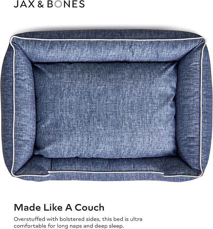 Jax & Bones Dog Bed Lounge - Machine Washable Bed for Dogs - Extra Heavy Duty Bolstered Sides - Large Stonewash Blue Dog Mat Beds | 39 x 32 Inches