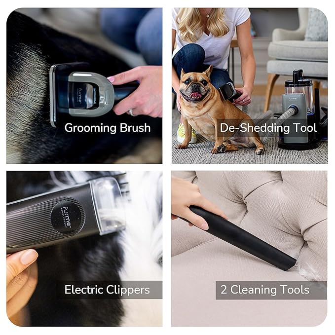FurMe Professional Pet Grooming Vacuum Kit - Cat & Dog Grooming Kit for Easy Pet Care at Home, Quiet & Safe Dog Hair Remover Machine with Brush, Clipper, Shedding & Cleaner Tools & 2L Canister