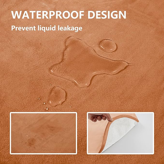 Waterproof Dog Blankets, Washable Pee Proof Pet Blanket for Couch, Soft Reversible Puppy Throw Furniture Protector Cover for Bed Sofa-68"x82",Orange+Cream