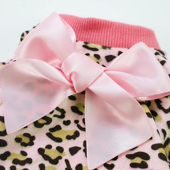 Fitwarm Leopard Dog Pajamas, Fleece Dog Clothes for Small Dogs Girl with Legs, Pet Onesie, Cat Outfit, Pink, XL