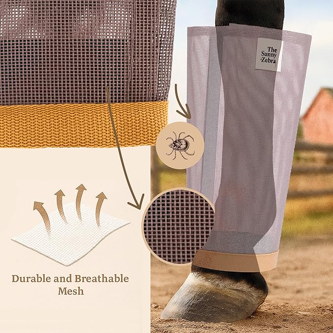 Horse Fly Boots - Horse Fly Protection, Fly Boots for Horses, Breathable Mesh [Set of 4], Heat-Reflective Light Grey, Adjust. Velcro, Durable Stays, Protective Leg Wear