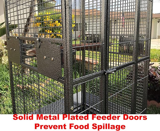Extra Large Wrought Iron Open/Close Play Top Bird Parrot Cage, Include Metal Seed Guard Solid Metal Feeder Nest Doors Overall Dimensions: 35.25" Wx29.5 Lx62 H(with Seed Skirt)