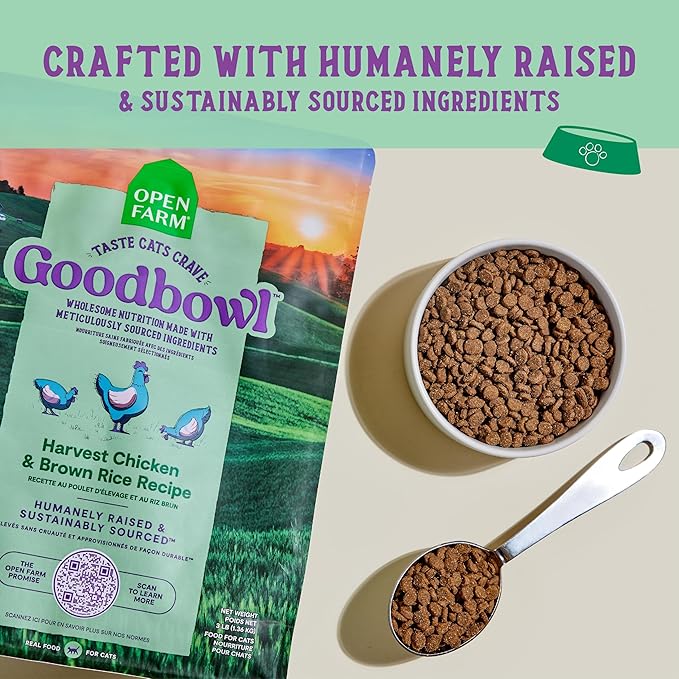 Open Farm Goodbowl, Protein Rich Dry Cat Food Made from Meticulously Sourced Simple Ingredients, Harvest Chicken & Brown Rice Recipe, 3lb Bag (48oz Bag)