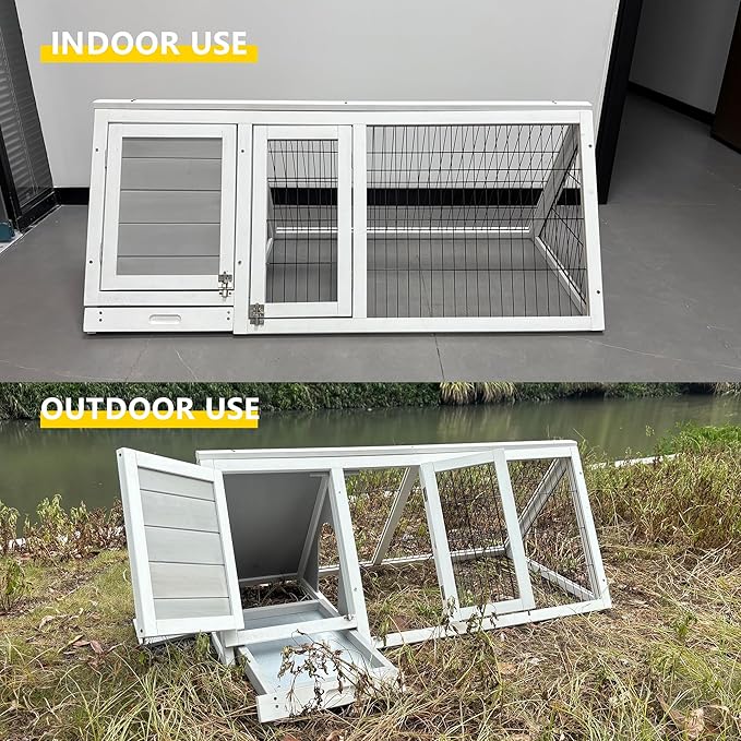 Small Chicken Coop, Wooden Chicken Coop for 2 Chickens Outdoor A-Frame Quail Coop Bunny Cage with 3 Doors,Pull-Out-Tray&Ventilating Wire Fence for Small Animals(Grey)