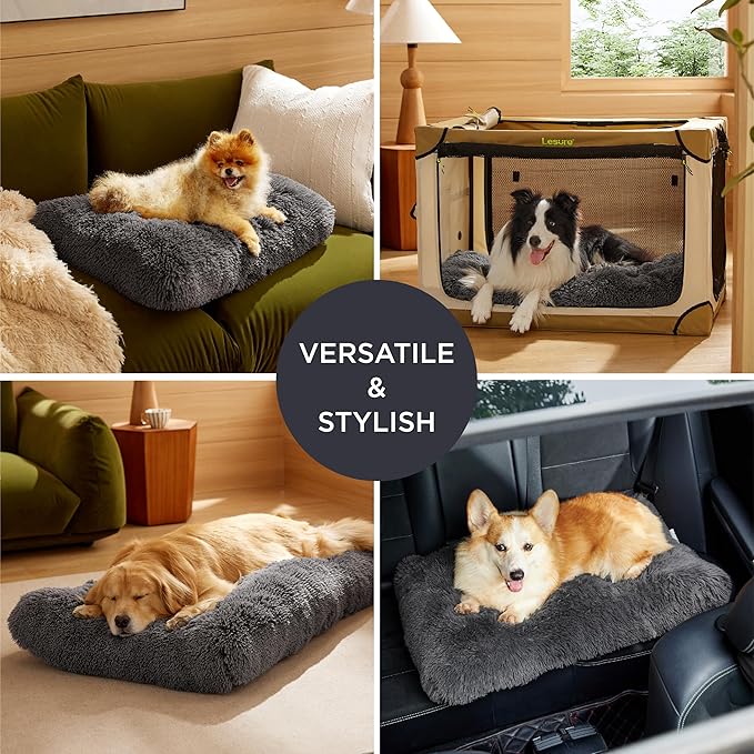 Bedsure Washable Extra Large Dog Bed for Crate, Faux Fur Dog Crate Pad for Large Breed, Plush Soft Comfort Dogs Sleeping Mat, Anti-Slip Pet Kennel Pad, 41" x 29", Dark Grey