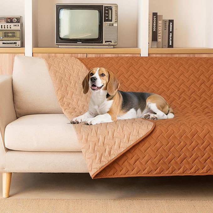 gogobunny 100% Double Sided Waterproof Dog Blanket Soft Pet Bed Cover Reversible Protect Furniture Couch Sofa Car for Puppy Cat Kids (Dark Pumpkin/Light Pumpkin, 68x82 Inch (Pack of 1))