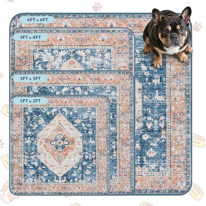 Lahome Extra-Large Washable Dog Pee Pads (72"x72") - Super Absorbent & Waterproof - Leakproof Reusable Mat for Playpens, Beds & Whelping, Convenient Cleanup,Beige Blue