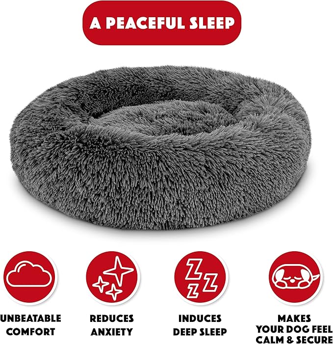 The Dog’s Bed Sound Sleep Donut Dog Bed, Small Steel Grey Fur Calming Nest Bed