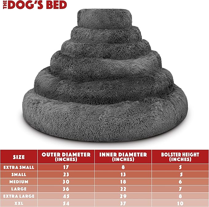 The Dog’s Bed Sound Sleep Donut Dog Bed, XL Steel Grey Fur Calming Nest Bed Removable Cover