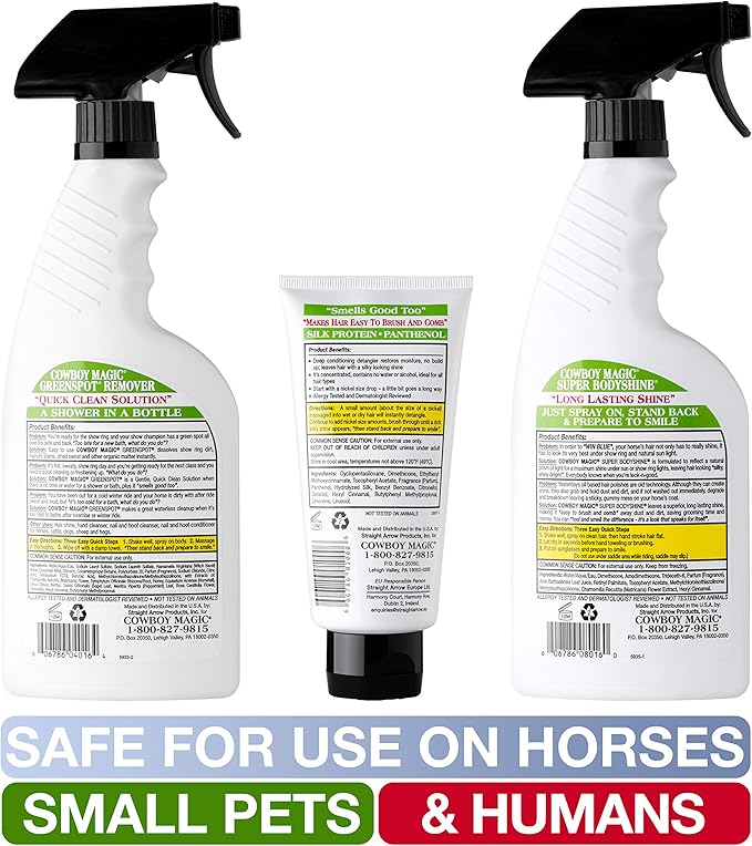 Cowboy Magic Greenspot + SuperBody Shine 16 Ounce each With Detangler & Shine 4 Ounce
